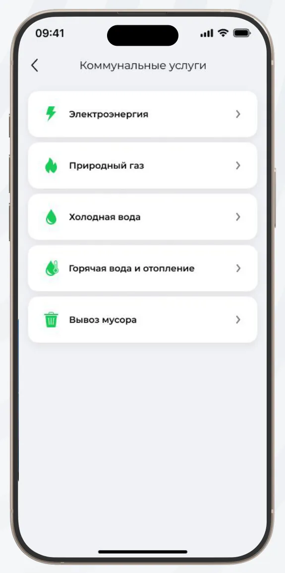 Kerakli xizmat turini tanlang, masalan, “Elektr energiyasi”