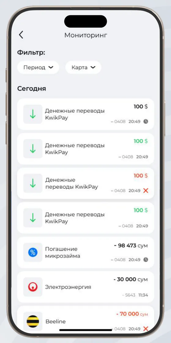 Monitoring” bo‘limida o‘tkazma holatini tekshiring
